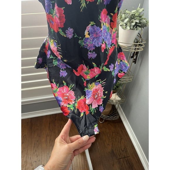California Dynasty Small 4/6 Silky Floral Black Romper Teddy Bodysuit VTG 80s - Picture 3 of 9